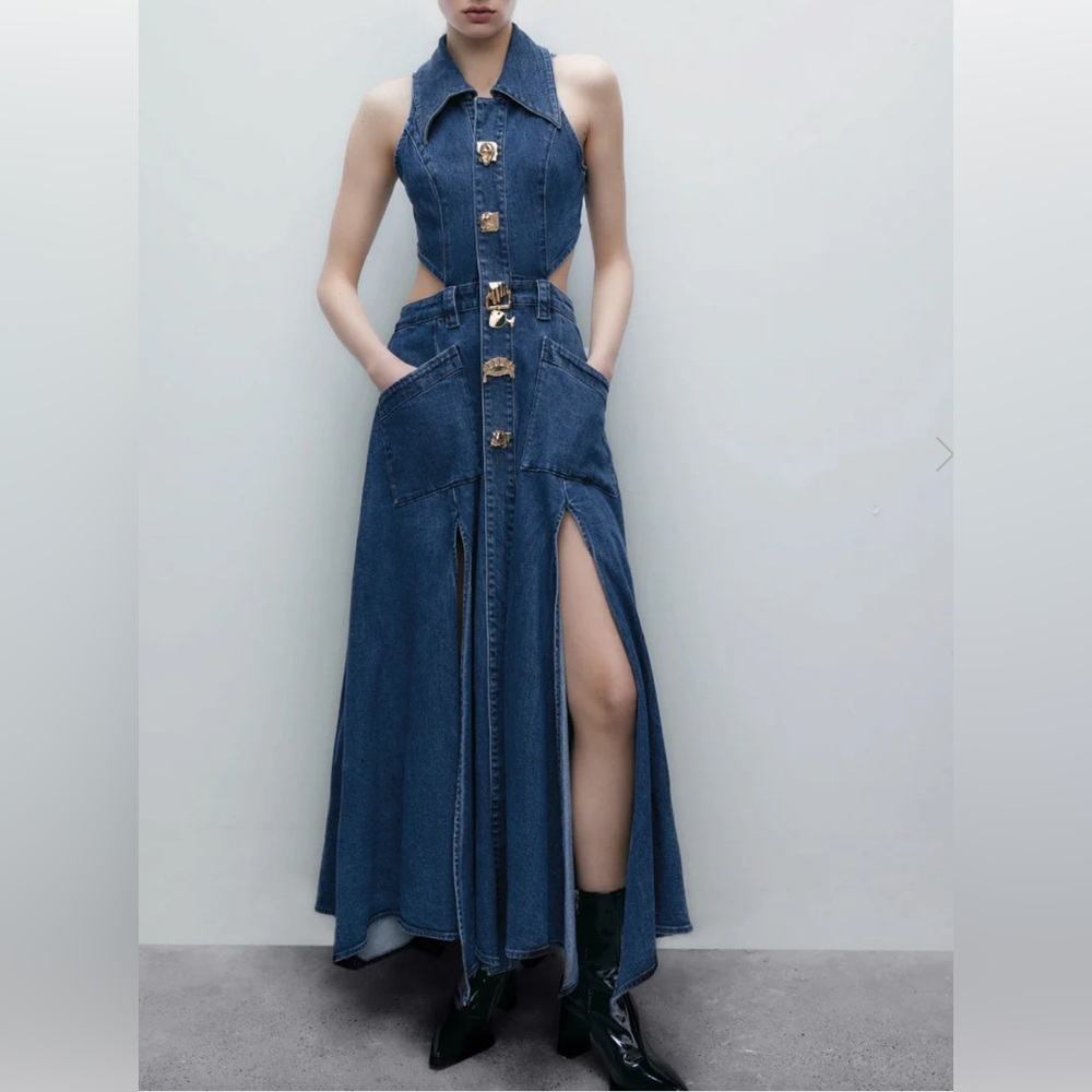 Urban Revivo Denim Cutout Dress